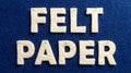 White felt letters spelling felt paper on blue backdrop Royalty Free Stock Photo
