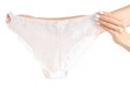 The white female panties in hand lace Royalty Free Stock Photo