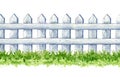 White fence on the grass seamless border. Watercolor illustration. Wooden fence with green grass element. White Royalty Free Stock Photo