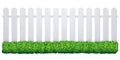 White fence with grass. Wooden picket background isolated farm garden barier illustration