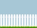 White fence with grass. Wooden picket background isolated farm garden barier illustration Royalty Free Stock Photo