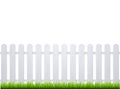 White fence with grass. Wooden picket background isolated farm garden barier illustration Royalty Free Stock Photo