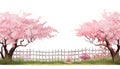 white fence with sakura trees