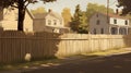 Classic Americana: A Digital Painting Of A House And Fence