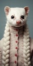 Conceptual Portraiture: White Ferret In Sweater With Braids