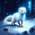 White ferret in a winter forest. 3d rendering, 3d illustration. AI Generated