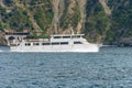 Ferry Boat in Motion in front of the Cinque Terre Coast - Liguria Italy
