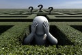 3D Character Head In Hands In Maze With Question Marks Royalty Free Stock Photo