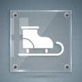 White Figure skates icon isolated on grey background. Ice skate shoes icon. Sport boots with blades. Square glass panels. Vector Royalty Free Stock Photo