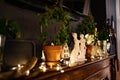 White figurines of children singing Christmas songs on the piano. New Year