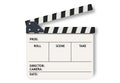 White film clapperboard slate. Realistic vector illustration isolated on white background.