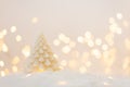 White fir tree candle with defocused lights background. Christmas greating card. Christmas or New Year celebration concept. Copy Royalty Free Stock Photo