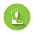 White Fire boots icon isolated with long shadow background. Green circle button. Vector Royalty Free Stock Photo