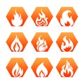 White fire flame on colorful backdrop - fire flame icons set vector