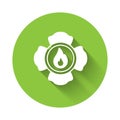 White Firefighter icon isolated with long shadow background. Green circle button. Vector Royalty Free Stock Photo