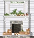 White fireplace with Christmas decor Vector realistic Royalty Free Stock Photo