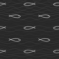 White fish on a black background. Repeating seamless pattern. Si Royalty Free Stock Photo