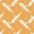 White Fish Bone Skeleton Seamless Pattern. Sea Fishes Icons. Royalty Free Stock Photo