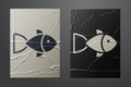 White Fish icon isolated on crumpled paper background. Paper art style. Vector Royalty Free Stock Photo