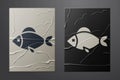 White Fish icon isolated on crumpled paper background. Paper art style. Vector Royalty Free Stock Photo