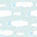 White Fish Silhouette, Seamless Seaweed Animal Vector Pattern Background Royalty Free Stock Photo