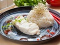 White fish steamed with rice. Asian cuisine. healthy diet Royalty Free Stock Photo