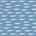 White fishes on blue background seamless pattern.