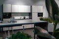 White fitted kitchenette in an open-plan office