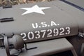 A white five-pointed star on the hood of a military vehicle Royalty Free Stock Photo