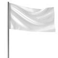 White flag on flagpole flying in the wind empty mock-up, flag isolated on white background. Blank Mock-up for your Royalty Free Stock Photo