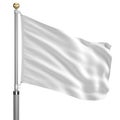 White flag on flagpole waving in the wind isolated on white Royalty Free Stock Photo