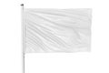 White flag waving in the wind on flagpole, isolated on white background Royalty Free Stock Photo