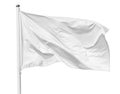 White flag waving in the wind on flagpole, isolated on white background