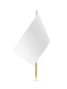 White flag on wooden toothpick. Rectangle paper topper for cake or other food isolated on white background. Blank mockup