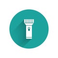 White Flashlight for diver icon isolated with long shadow. Diving underwater equipment. Green circle button. Vector Royalty Free Stock Photo