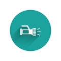 White Flashlight for diver icon isolated with long shadow. Diving underwater equipment. Green circle button. Vector Royalty Free Stock Photo