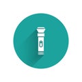 White Flashlight icon isolated with long shadow. Green circle button. Vector Royalty Free Stock Photo