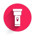 White Flashlight icon isolated with long shadow. Red circle button. Vector Royalty Free Stock Photo