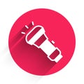 White Flashlight icon isolated with long shadow. Red circle button. Vector Royalty Free Stock Photo