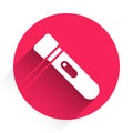White Flashlight icon isolated with long shadow. Red circle button. Vector Royalty Free Stock Photo