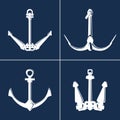 White flat anchor isolated on blue background