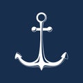 White flat anchor isolated on a blue background