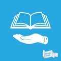 White flat hand giving the book icon Royalty Free Stock Photo