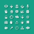 White flat icons set. Business object, office tools.