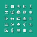 White flat icons set. Business object, office tools.