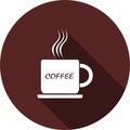 White flat image with a long shadow. Icon of a cup of coffee. Royalty Free Stock Photo