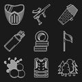 White flat line icons for paintball equipment Royalty Free Stock Photo