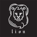 White flat simple icon line art style with black background. Symbol with a stylized image of the head of a wild animal Lion, lion Royalty Free Stock Photo