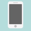White flat style smartphone mobile phone with grey empty screen on green background vector eps10. Royalty Free Stock Photo
