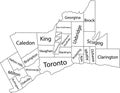 White tagged map of municipalities of GREATER TORONTO AREA, ONTARIO, CANADA